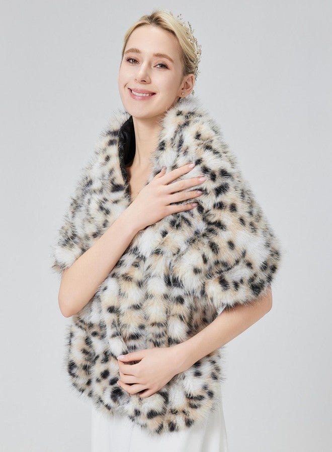 Tngan Women's Faux Fur Wraps Shawl Shrug Soft Warm Scarf Cape Stole Leopard - Image 4